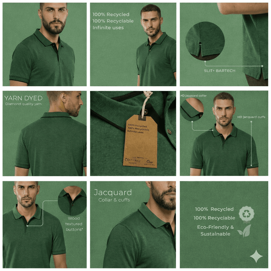 Men’s Grenn jacquard polo t-shirt with subtle textured pattern