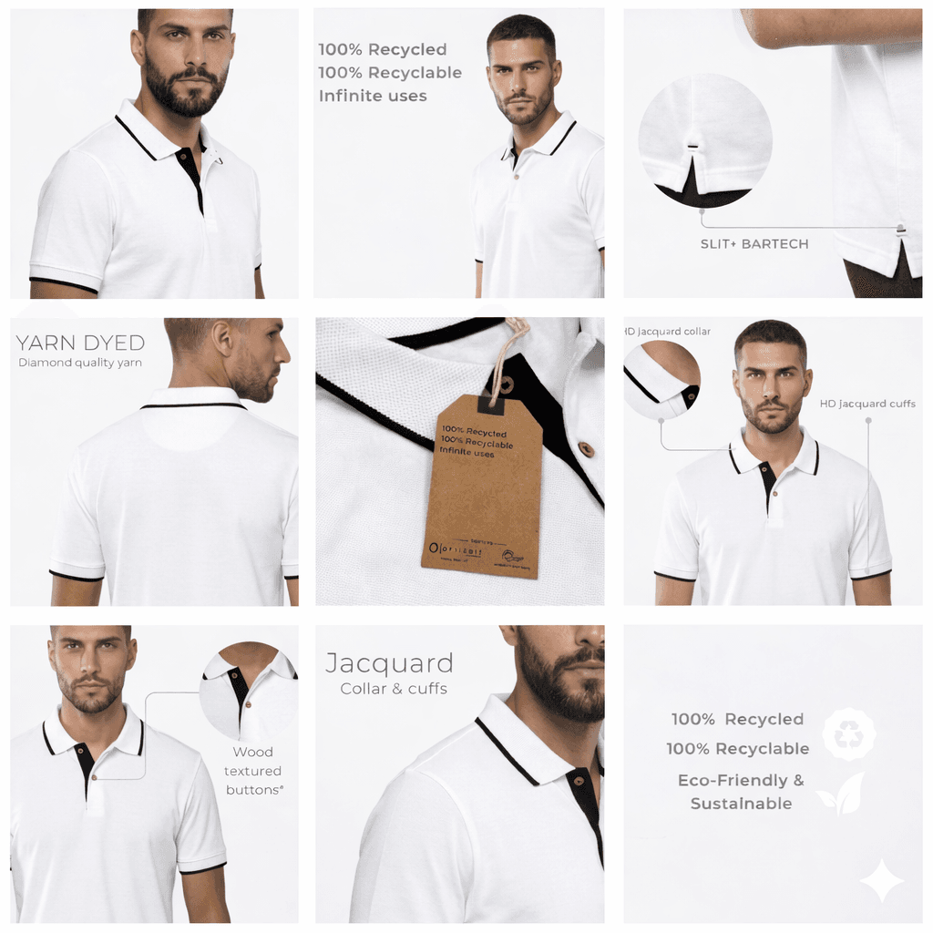 Men’s white jacquard polo t-shirt with subtle textured pattern