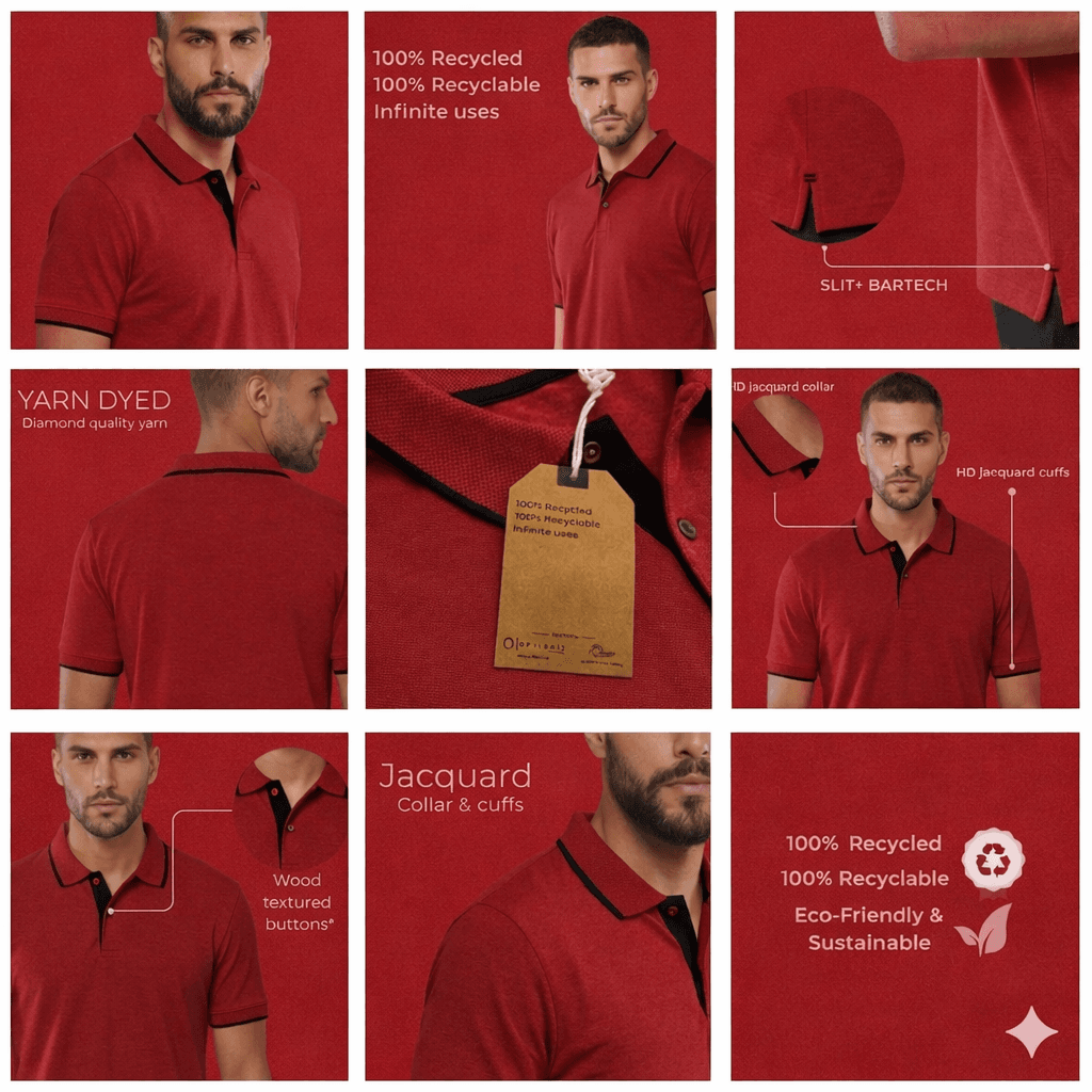 Men’s Red jacquard polo t-shirt with subtle textured pattern