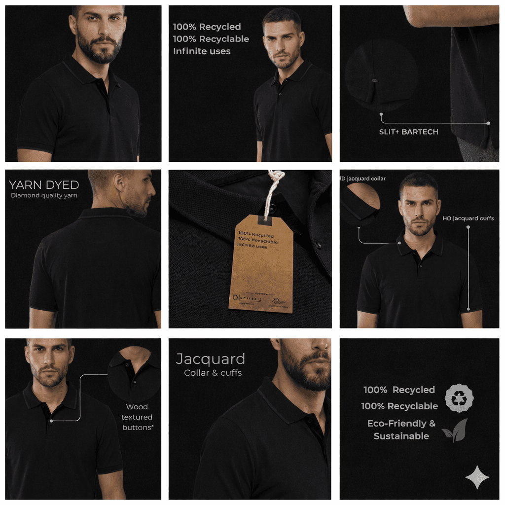 Men’s Black jacquard polo t-shirt with subtle textured pattern