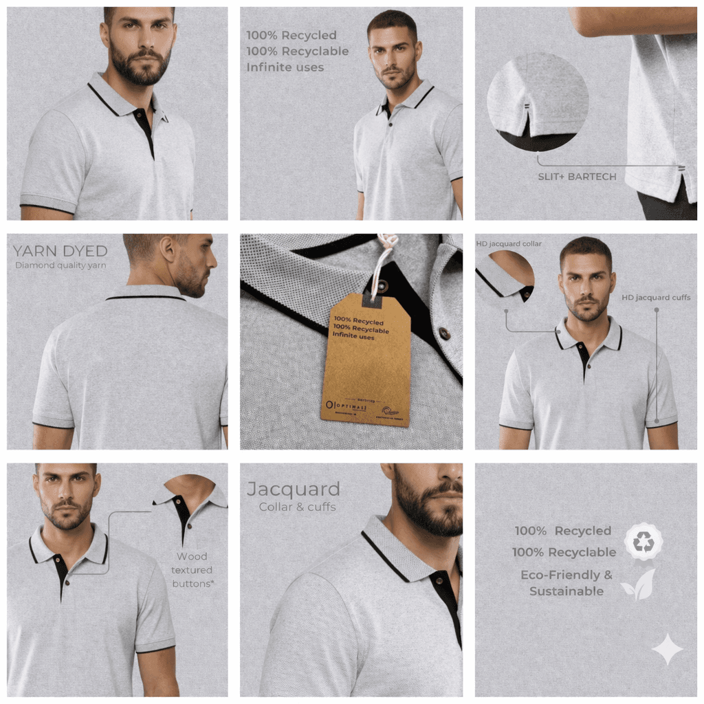 Men’s Grey cquard polo t-shirt with subtle textured pattern