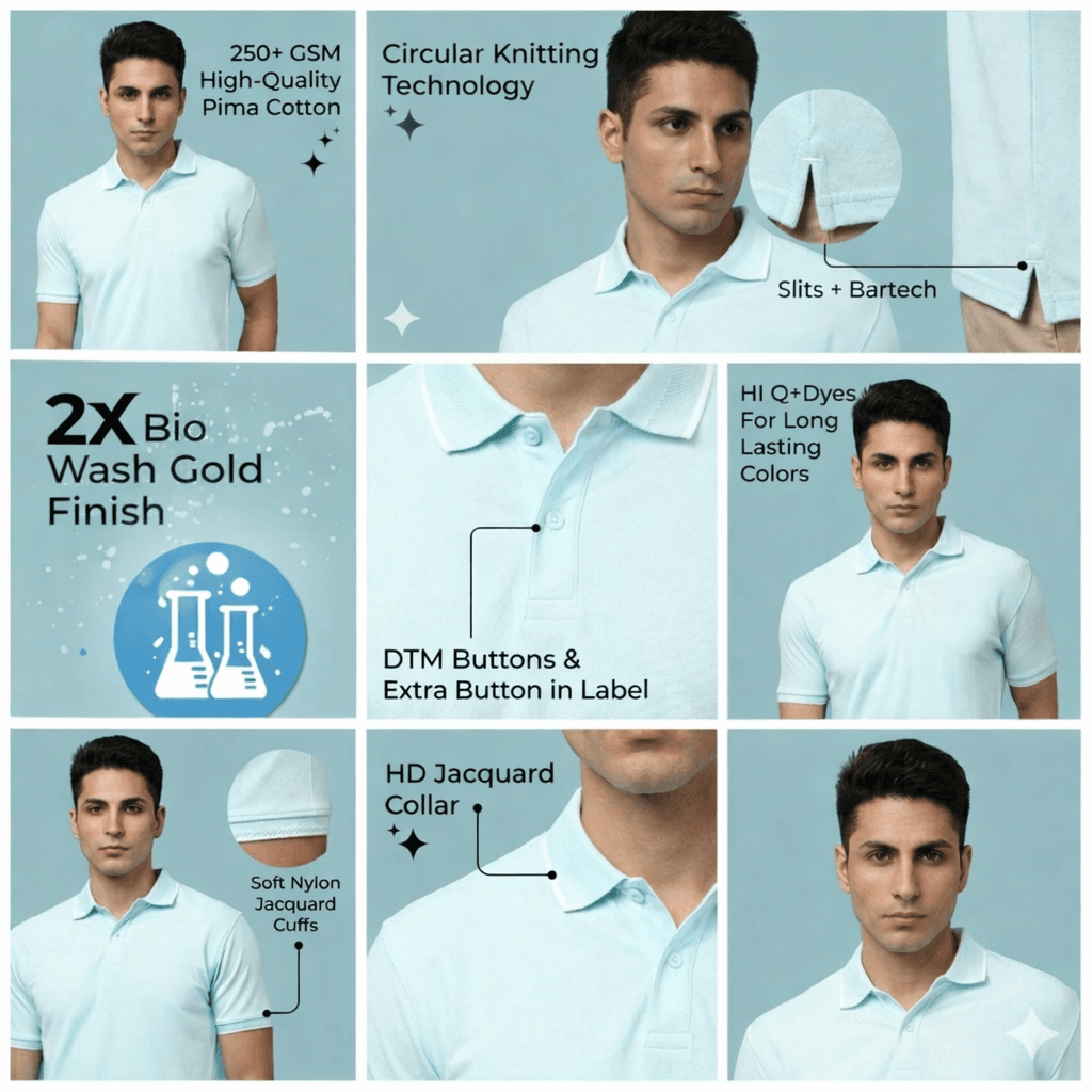 Classic Polo Neck Pima cotton t-shirt with a smooth finish