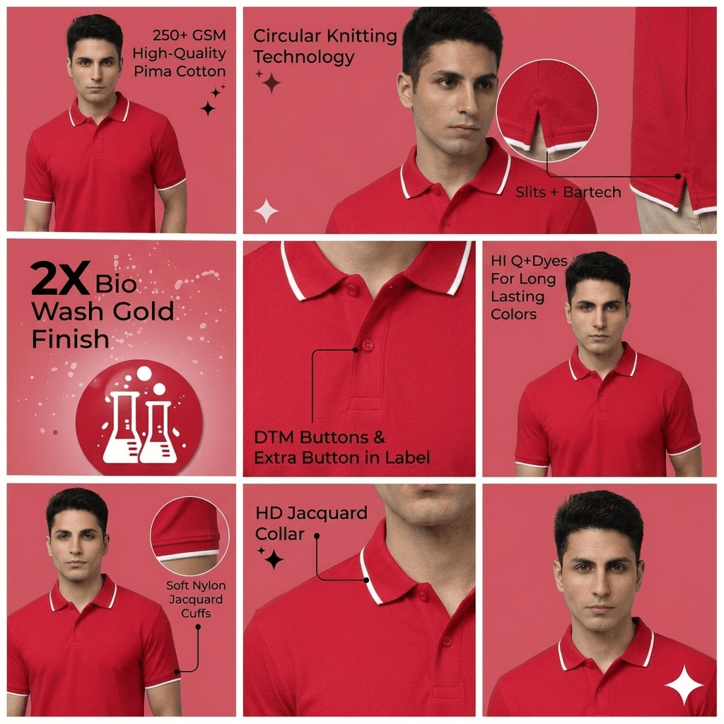Classic Polo Neck Pima cotton t-shirt with a smooth finish