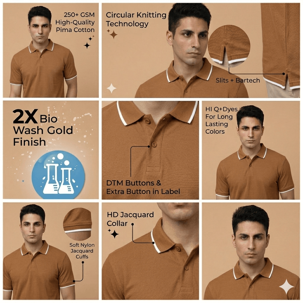 Classic Polo Neck Pima cotton t-shirt with a smooth finish