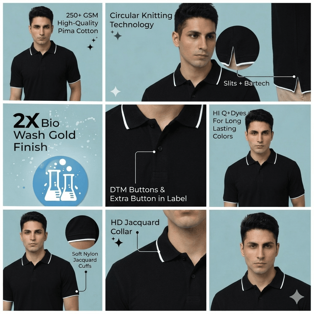 Classic Polo Neck Pima cotton t-shirt with a smooth finish