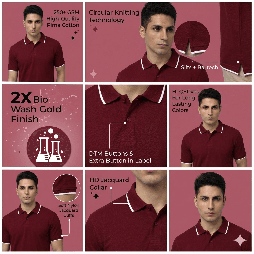 Classic Polo Neck Pima cotton t-shirt with a smooth finish