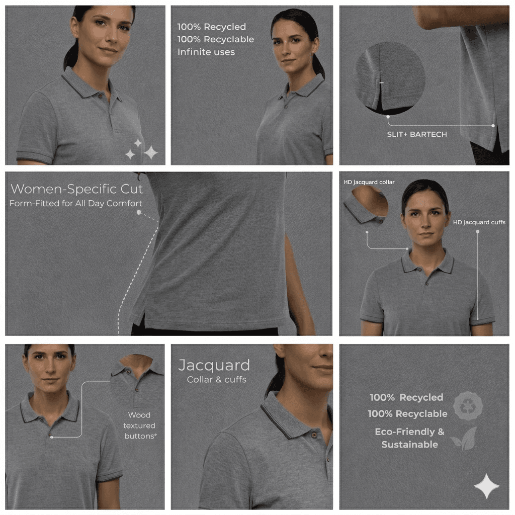 women’s grey jacquard polo t-shirt with subtle textured pattern