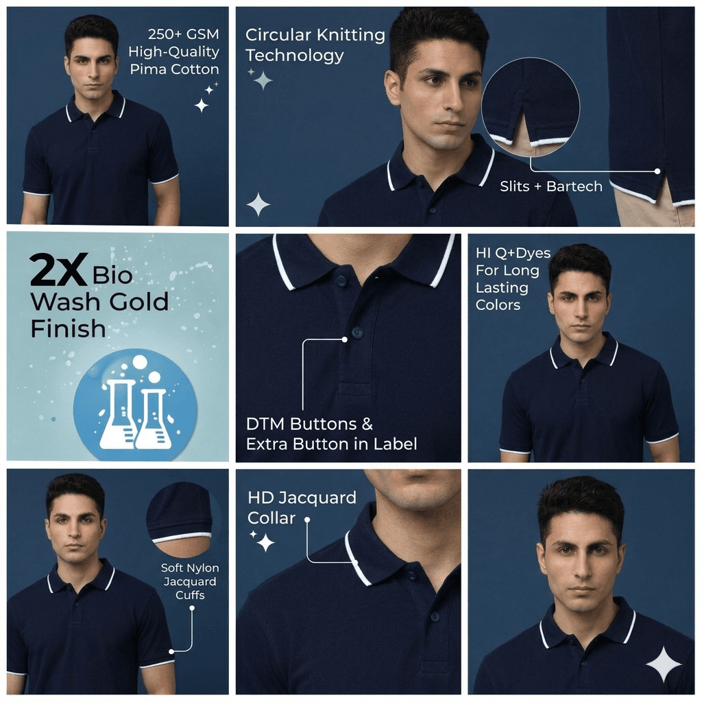 Classic Polo Neck Pima cotton t-shirt with a smooth finish
