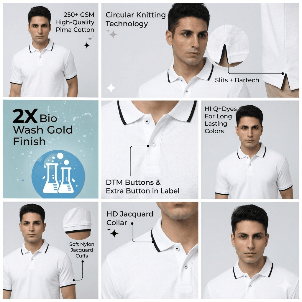 Classic Polo Neck Pima cotton t-shirt with a smooth finish